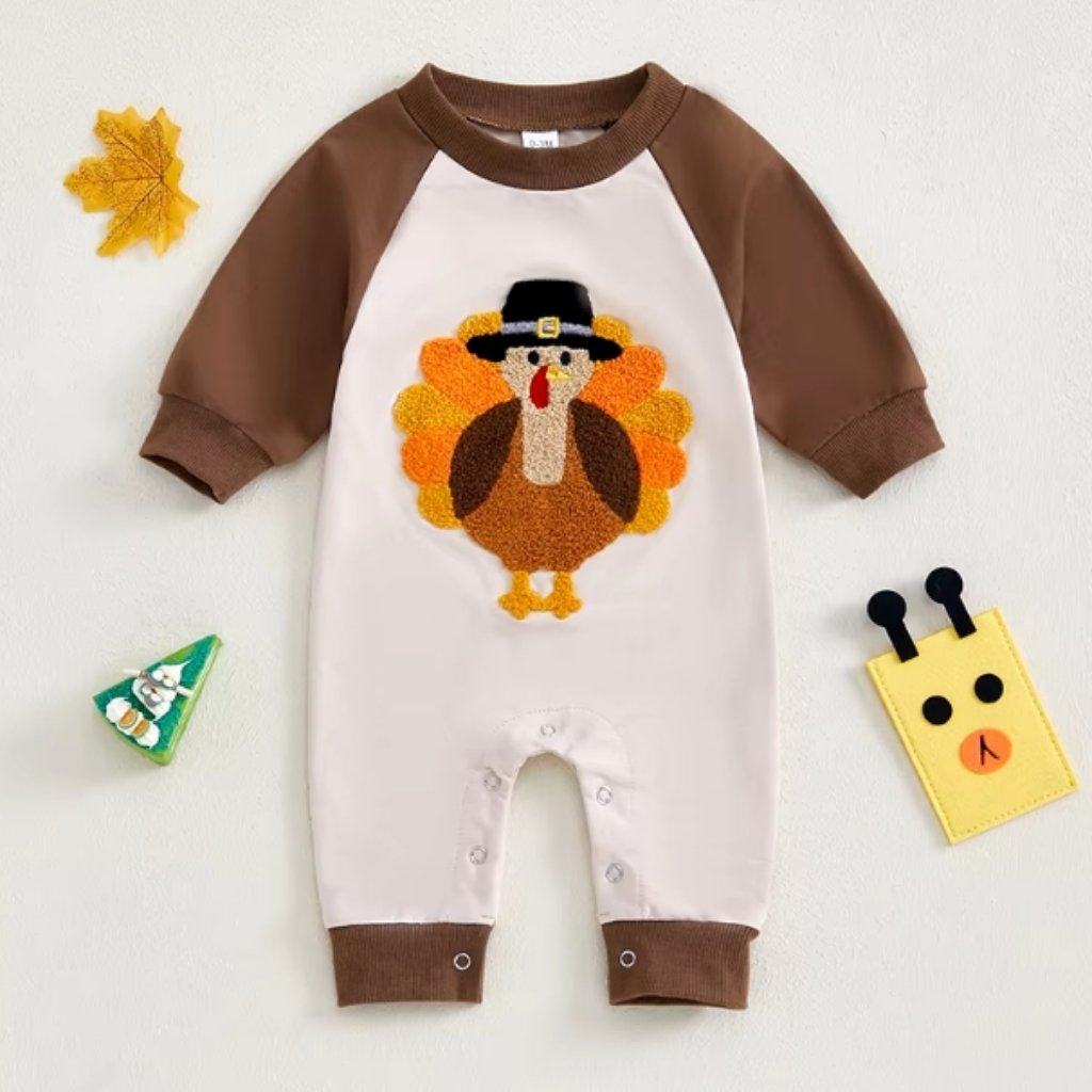 Thanksgiving Chenille Turkey Baby Girl Boy Romper Jumpsuit